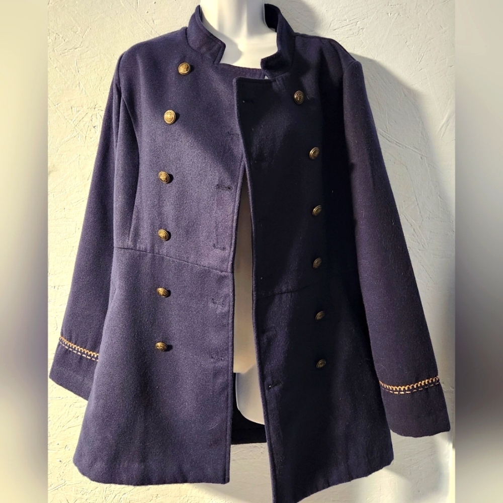 JustFab Navy & Gold Pea Coat - Women's Size XL